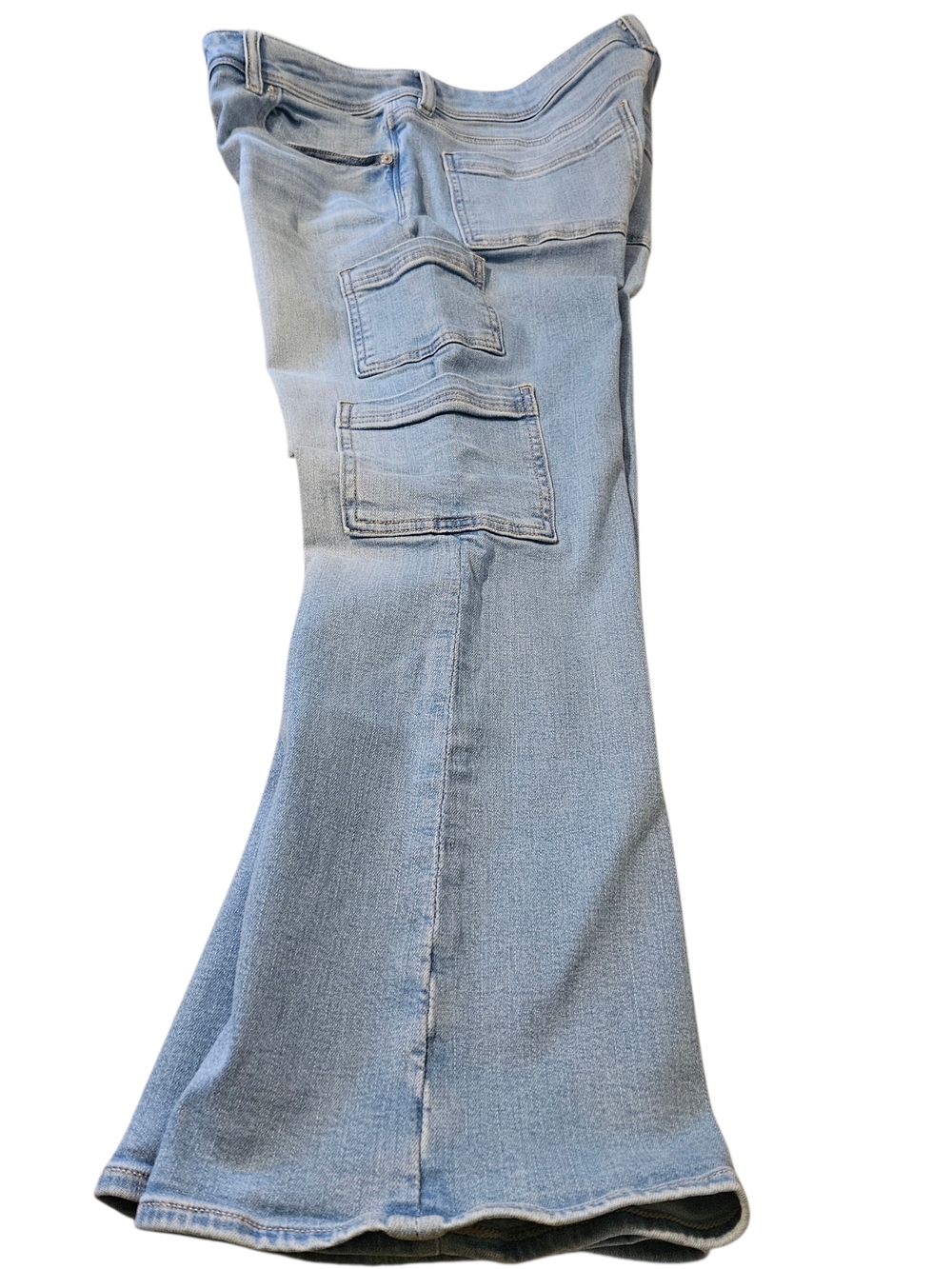 American Eagle Outfitters Light Blue Flare Cargo Jeans Kick Boot Size 12 X-Short - Picture 3 of 8